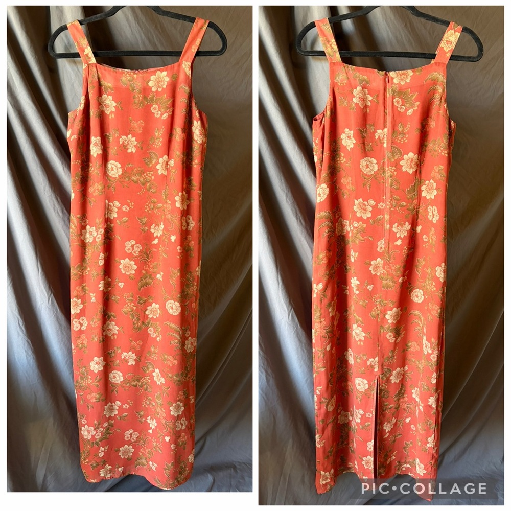 EDDIE BAUER Burnt Orange Floral Maxi Dress Sleeveless Fairy Grunge Boho Size 8